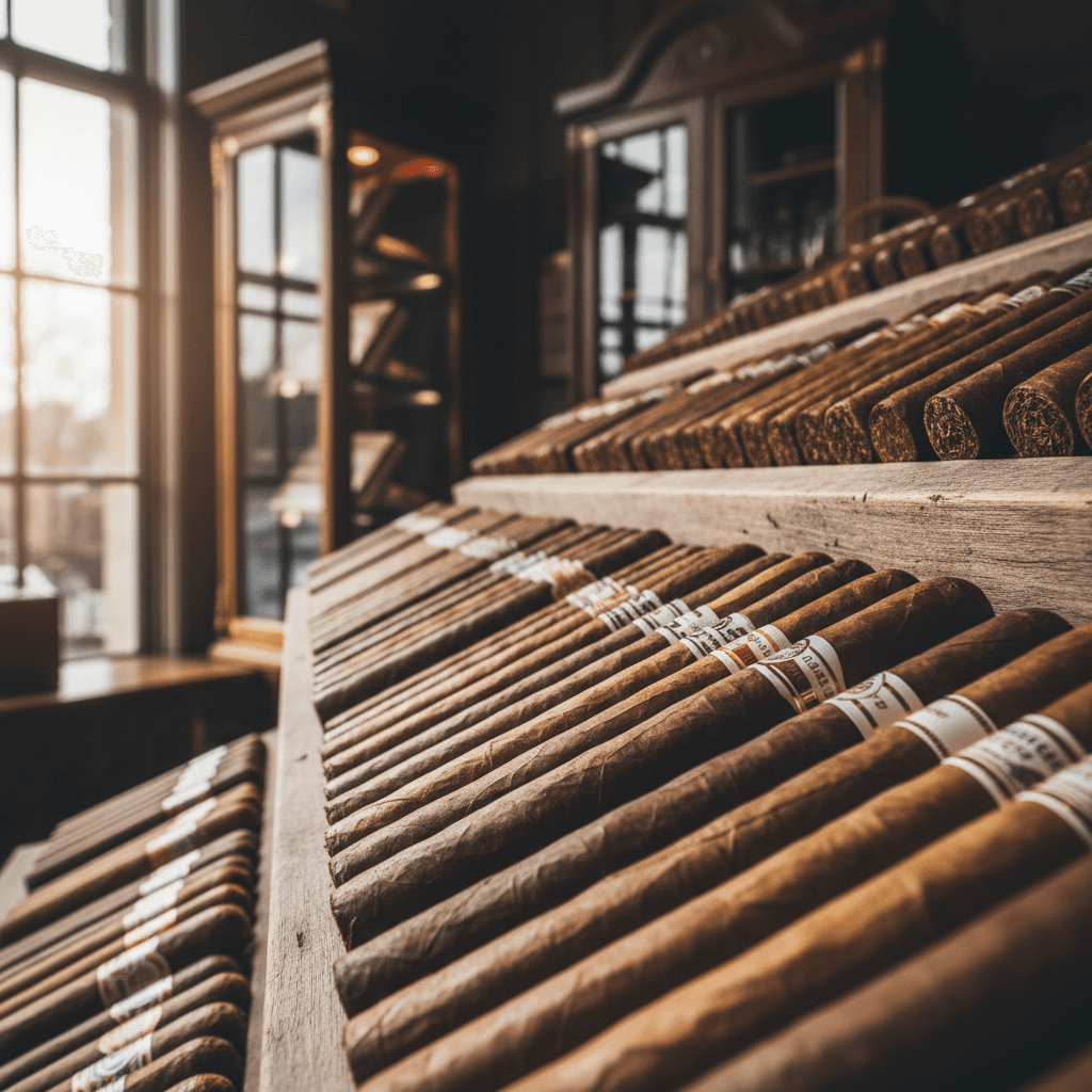 Selection of cigars displayed in shop