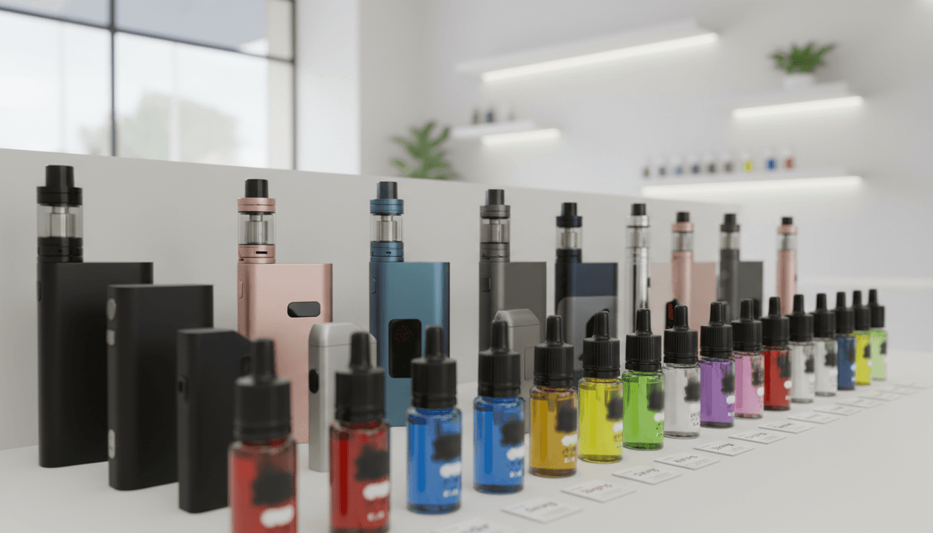 Disposable vapes in assorted colors on shelf