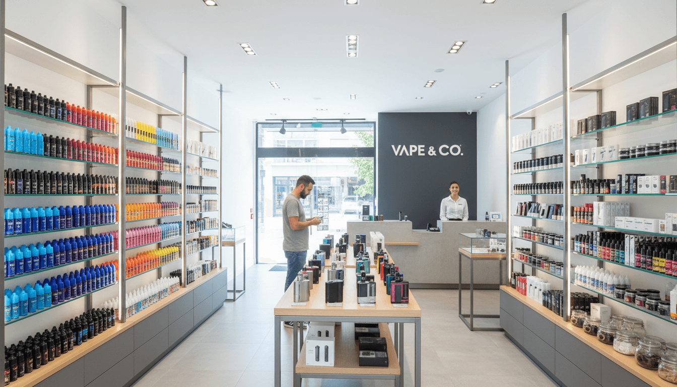 Smoke N Bites Smoke Shop interior with organized product shelves and wide selection